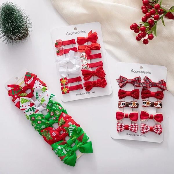 Acessórios para cabelos 6/12pcs Natal meninas clipes fita Papai Noel Socks Gream Socks Tree Resin Bows Xmas dança Party Hairpins Hairgips