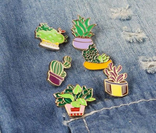 Alfileres y broches esmaltados de plantas en maceta de dibujos animados creativos, broche de Cactus de Aloe Unisex, insignia de joyería, mochila, sombrero, Pin de mezclilla GD2239499845