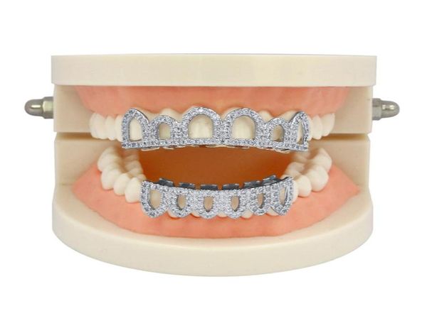 Hip Hop Iced Out CZ Boca Dentes Grillz Caps Top Bottom Grill Set Homens Mulheres Vampire Grills3915524