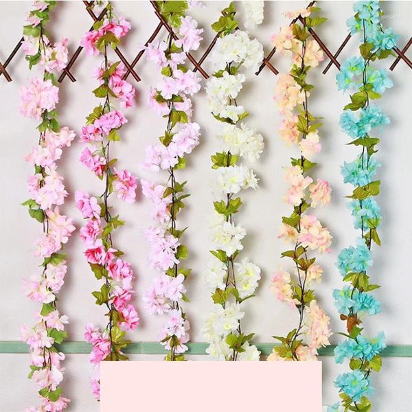 Flores decorativas Flor artificial Flor de cerejeira String String Vine noivado de casamento Aniversário Noiva Party Diy Decoration