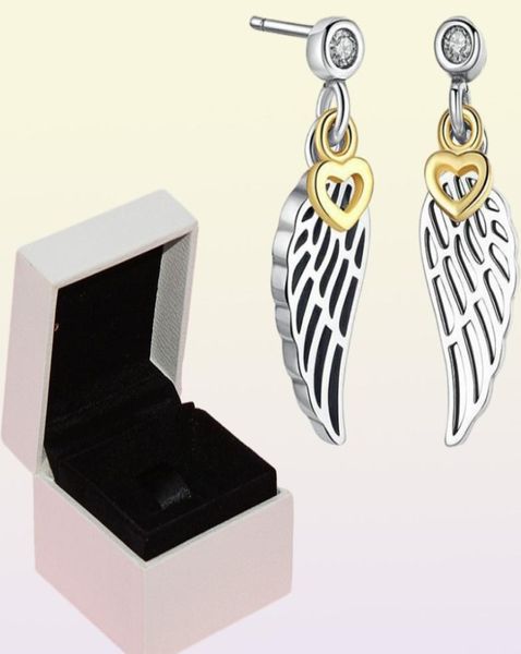 Angel Wings Stud Küpe% 100 Sterling Gümüş Kaplama 18K Altın, Box2760294 ile kadın saplama küpeleri için CZ elmaslarla