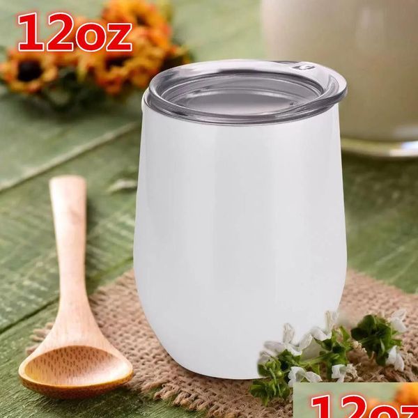 Bicchieri da vino a sublimazione da 12 Oz con coperchio in acciaio inossidabile a forma di uovo in vetro Sier Bicchieri da caffè Tazza da caffè all'ingrosso Consegna a goccia Hom Dh45I