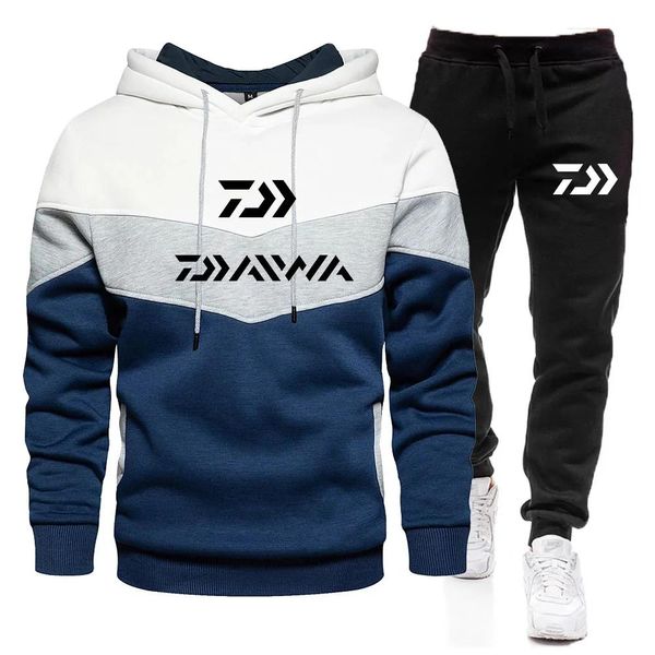 Felpe Daiwa Fishing New Patchwork Felpa con cappuccio da uomo Set Casual Maglione sportivo caldo Pullover di marca + Set di pantaloni da jogging