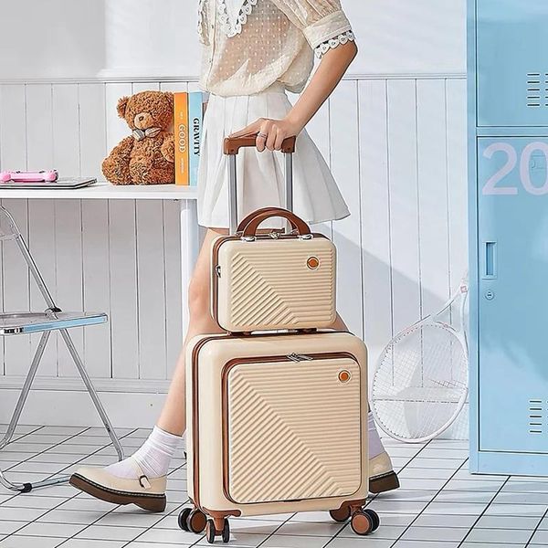 Bags 2023 Nuova valigia frontale aperta con borsetta 18/20/24 pollici Girls Trolley Lage Bag Women Women Fashion Rolling Suitcase