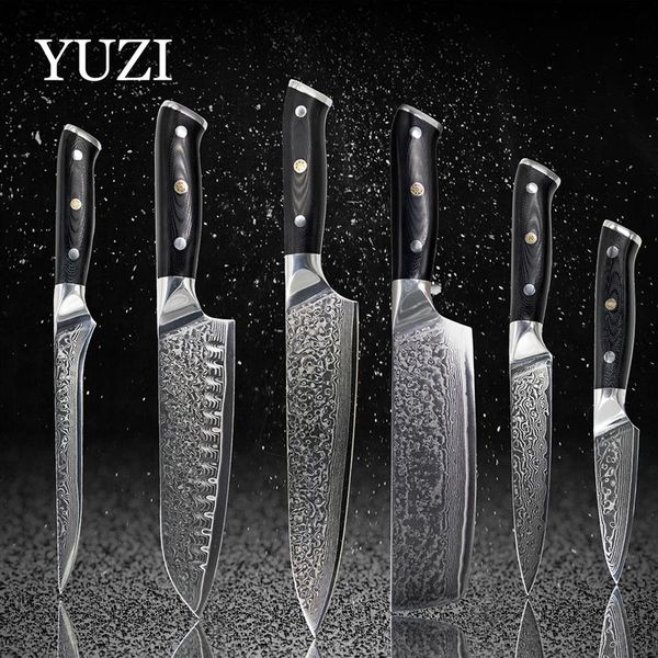 Facas de cozinha yuzi eamascus Conjunto de 6pcs Chef Lnife Professional Japão Japão Sankotu Cleaver Tool Bone Utility Paring Tools205C