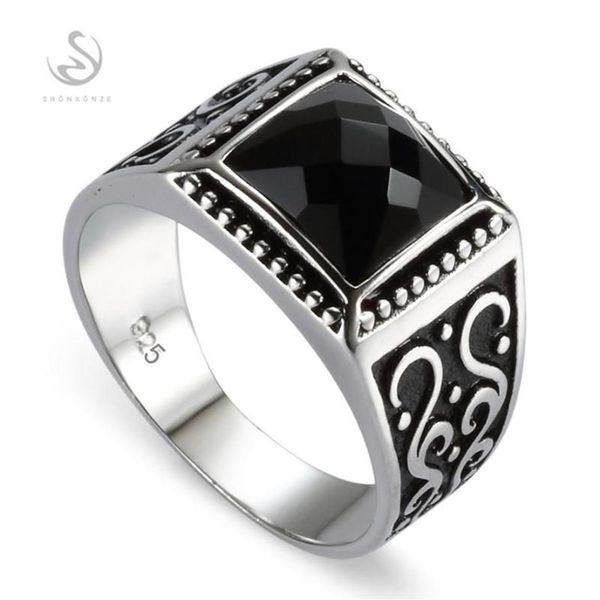 Eulonvan Engagement Wedding 925 Sterling Silver Mash Finger Rings for Men Black Cubic Zirconia Drop S -3809 Taglia 6 - 13 Cluster296C