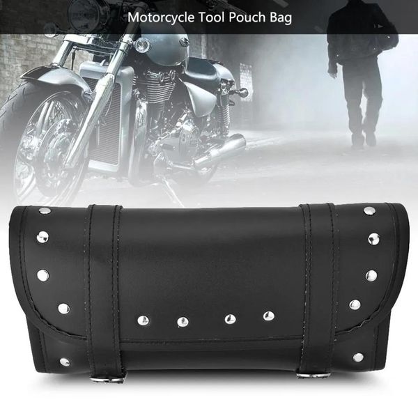 Siyah PU Deri Motosiklet Motosiklet Ön Arka Çatal Tool Tag Talbo Çantaları Lage Saddlebag