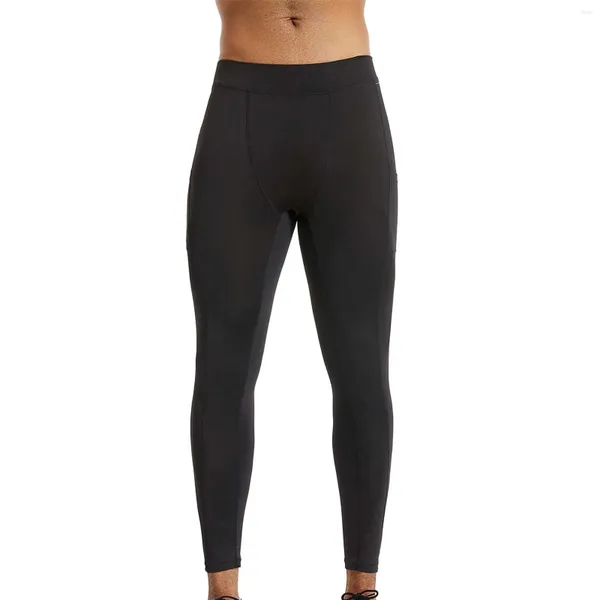 Calças masculinas caem e inverno em cor sólida elástica seca rápida leggings suor de basquete fitness