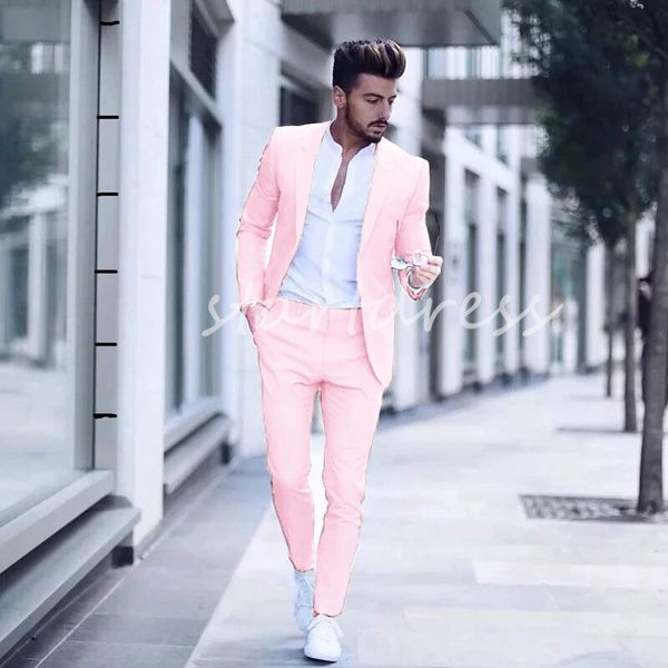 Smoking da matrimonio a due pezzi rosa 2024 satinati su misura maschio bussiness abiti causali per spicchi da sposa da gusto per il banchetto di nozze slim maschi abiti da uomo adatto uomo blazer