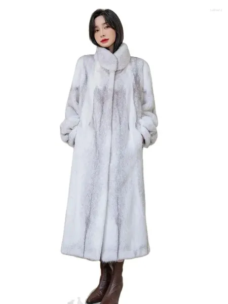 Mulher Fur Streetwear Faux Coats Women Winter Mink sobre Concurso Espalhar o colarinho de stand-up x coleta de longo prazo fêmea de tamanho grande S-9xl