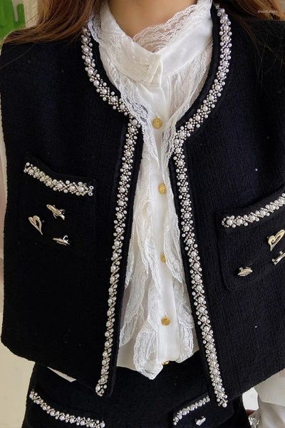 Vestidos de trabalho dabuwawa 2 peças conjuntos de lantejoulas de tweed colar saias saídas vintage women 2023 coleta