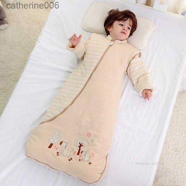 Schlafsäcke 2,5 Tog/3,5 Tog Bio-Baumwolle Unisex Baby Langarm-Schlafsack Tragbare Decke Warmer Schlafsack Nest Nachthemden Bettwäsche-SetL231225