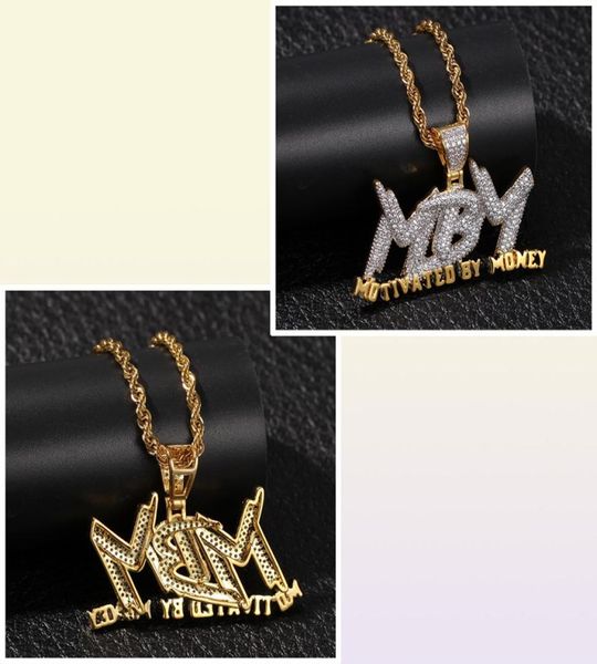 Männer Strings Iced Out Bling CZ 18K vergoldet MBM Motiviert durch Geld Brief Anhänger Halskette Hip Hop Schmuck Kette GeschenkeS7544784