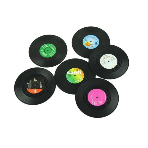 Paspaslar 6 PCS/Set Ana Sayfa Masa Kupası Mat Yaratıcı Dekor Kahve İçecek Placemat Dönen Retro Vinil CD Kayıt İçecekler Makaralar XB1 DROP DH4KO