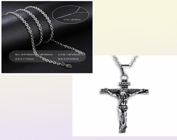 Unisex Men039s Edelstahl Anhänger Halskette Christian Crucifix Jesus Patron Saint mit Rolo Chain6133344