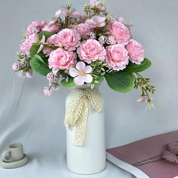 Fiori decorativi bellissimi rose di seta vasi artificiali per decorazione della stanza per la casa peonia bouquet natalizio ghirlande scrapbooking