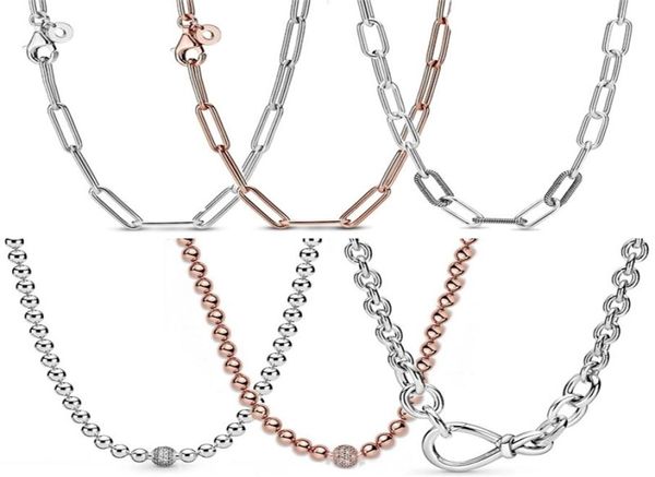 Anhänger Halsketten Original S925 Chunky Infinity Knoten Perle Pave Me Link Kette Schiebe Halskette Für Perle Charme DIY Schmuck 2209098600276