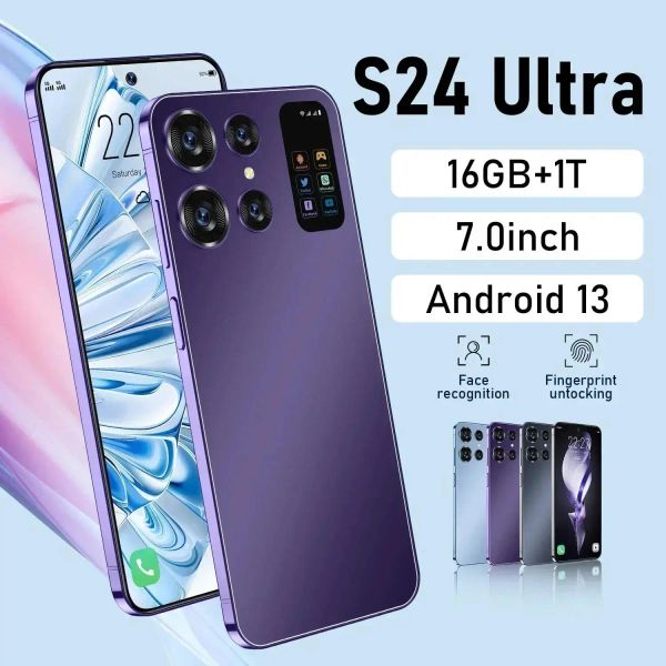 Смартфон S24 Ultra 5G, 7,0-дюймовый разблокированный мобильный телефон, 16 ГБ + 1 ТБ, 4G, две SIM-карты, мобильный телефон, глобальная версия, сотовый телефон