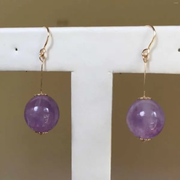 Dangle Küpeler 10mm Doğal Lavanta Yuvarlak Ametist Boncuklar 14K Altın Şükran Günü Moda Paskalya Kulak Saplama Yılı Cadılar Bayramı Diy Takı