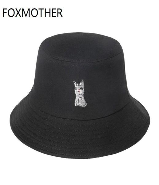 Foxmother nova moda bonito preto rosa laranja branco animal gato padrão bonés de pesca gorras casquette bob balde chapéus para mulher 1314009