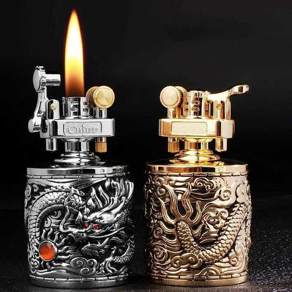 Chefe novo clássico vintage cinto de couro querosene isqueiro metal escultura rebolo decoração ferramentas cigarro masculino presente