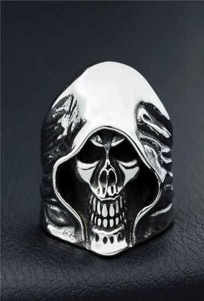 Moda masculina esqueleto cara estilo punk retro grim reaper crânio anéis de alta qualidade 316l motociclista entrega tamanho gota 6155385099