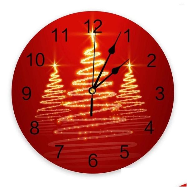 Wanduhren Weihnachtsbaum Rot Gold Runde Desktop-Digitaluhr Nicht tickend Kreative Kinderzimmeruhr Drop Delivery Home Garden Dhqdr