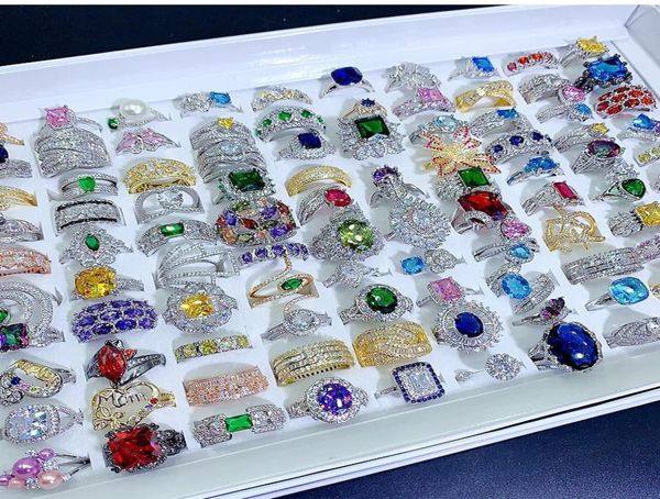 Мода тяжелая промышленность роскошные микроинкрустированные красочные кольца из циркония великолепный кристалл 925 серебряный драгоценный камень взрыв кольцо Джокер ювелирные изделия w9086900