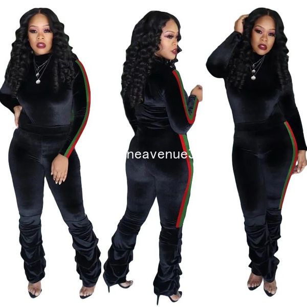 2024 Designer Velvet Tracksuits Frauen Plus Size 3xl Herbst Winter -Schweißuits Langarm Pullover Top und Faltenhosen Zwei -Stück -Sets Casual Outftis -Kleidung