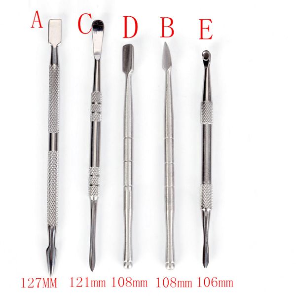 Em estoque 5pcs Ferramentas de aço inoxidável Dab com embalagem de embalagens de embalagens Kit de acessório para iniciantes para ervas secas Dab odium titanium enail hookah água bong tubos de fumantes