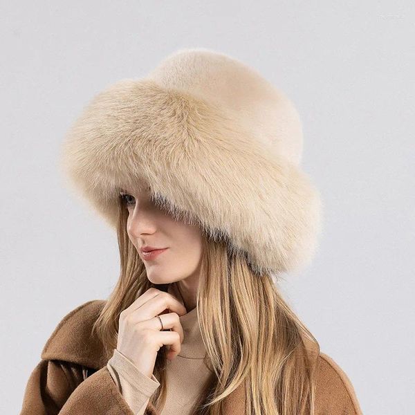 Berets Faux Pelhthüte für Frauen große lange Winterkappe Plüsch Mützen