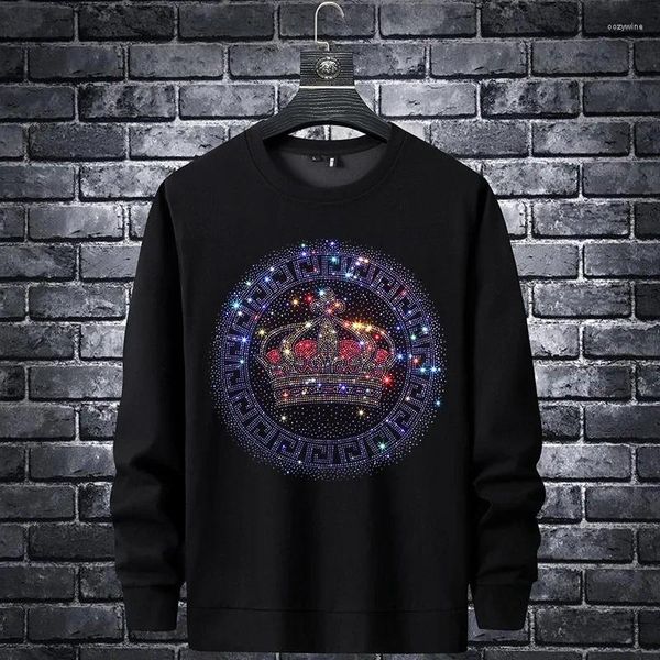 Colegados masculinos 2023 Crown Rhinestones Men Hoodie Sweatshirt Streetwear Slim Full Pullover o Neck Cotton Mens Roupos de outono 6xl