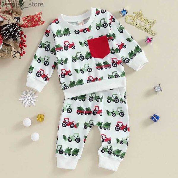 Giyim Setleri FocusNorm 0-3y Toddler Bebek Erkek Kızlar Noel Giysileri Setleri Noel Ağaç Baskı Uzun Kollu Külot Sweatshirt Pantolon