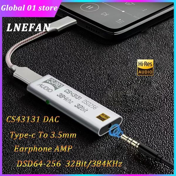 Amplificatore LNEFAN CS43131 USB C DAC Tipo C a 3,5 mm Amplificatore per cuffie per cuffie 32 bit 384kHz DSD256 ADATTER AUDAPER AUDAPER HIFI AMP