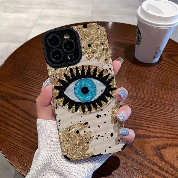 Nordic Blue Eye Pattern Creative Glitter Phone Cash для iPhone 15 14 13 11 12 Pro Max 7 8 плюс x XS Max XR Shockprote Soft Back Cover Case Accessories