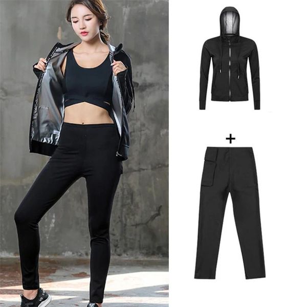 Jackets feminino sauna ternos jaqueta com capuz Pant Weight Perda de peso Ginásse ginástica Slim Fiess Sportswear Clothing Conjunto de roupas de ioga