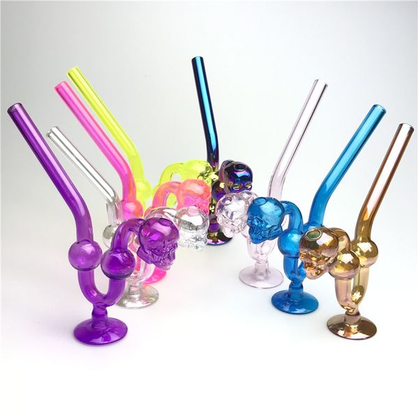 6 Zoll farbenfrohe Glasölbrenner Wasser Bong Rauchrohr mit dickem Pyrex -Glasschädelschalen Ölbrenner Bongs Hand -Standable -Rohre
