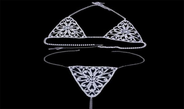 Neues Design Damen Blume Sexy Körperkette BH Harness Halskette Kristall Unterwäsche Bauch Körperkette Höschen Körperschmuck T2005084014764