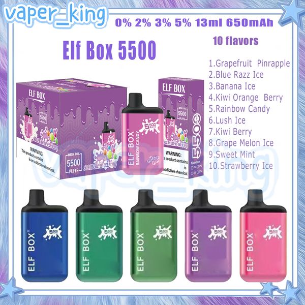 Conveniente da usare Elf Box 5500 Puff Sigarette elettroniche usa e getta Bobina a rete 13 ml Pod 650 mAh Batteria Cigs elettronici Puff 5500 0% 2% 3% 5% 10 sapori Vape Pen Factory Outlet