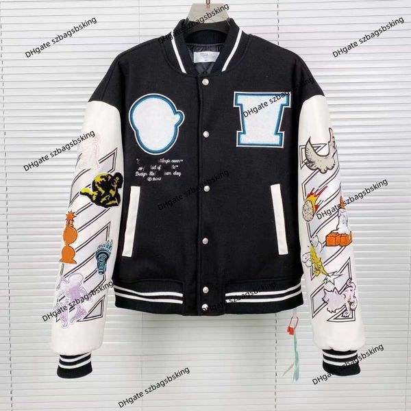 Herbst/Winter der Marke Weiße Jacke Designermäntel für Männer und Frauen Mode neue Milan Heavy Industry bestickte Baseballuniform OW-Paar-Freizeitjacke