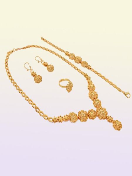 lusso indiano placcato oro 24K designer ragazza set di gioielli collana orecchino Dubai set di gioielli da sposa regali per le donne 2201191442443