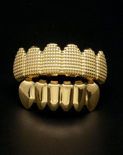 Grillz dentes para hip hop legal boca grill dental cobre engraçado superior inferior personalizado banhado a ouro men039s dente conjunto vampiro dentes1667421