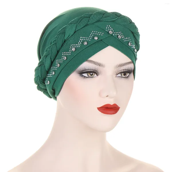 Etnik Giyim 2 PCS/SET Müslüman Örgülü Türban Headwrap Kadın başörtüsü esnek hijabs kafa sarar femme musulman bandana