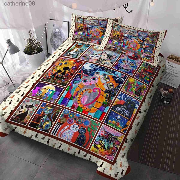 Bedding sets Colorful Cat Bedding Sets With Duvet Cover 3 Pieces Bedspreads With 2 ShamsL231225