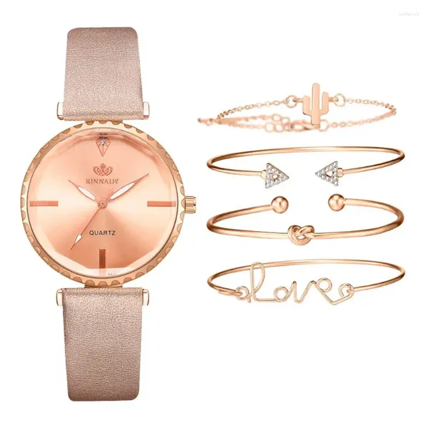 Orologi da polso in oro rosa orologio da donna set 5 pezzi abito moda cinturino in pelle orologi da donna 2023 orologio da donna regali orologio da polso Zegarek Damski