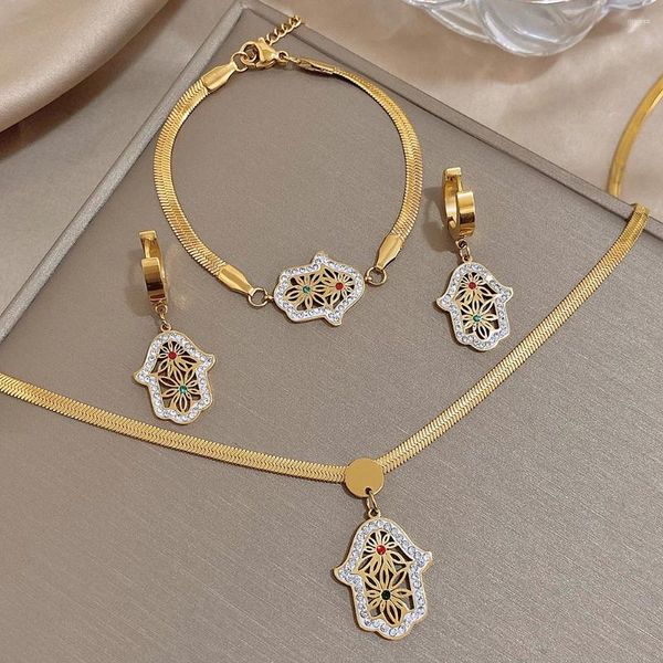 Collana orecchini set Lucky Fatima mano braccialetto in acciaio inossidabile Khamsah Miriam braccialetto con fascino collare regalo di gioielli di moda