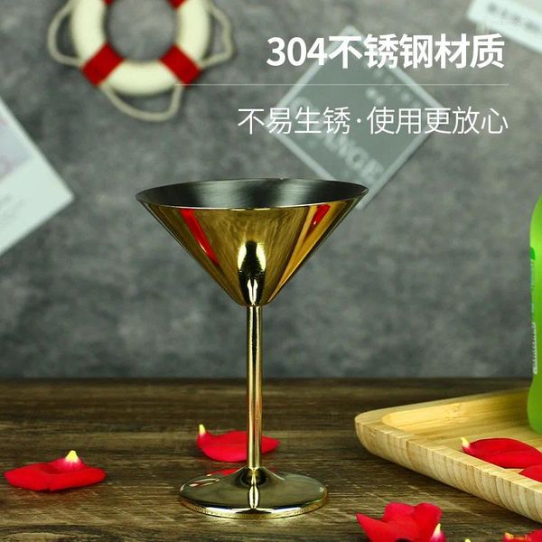 Bicchieri da vino con tazza di cocktail in acciaio inossidabile solido Calice di Copper Martini Triangle Metal Glass Champagne rosso