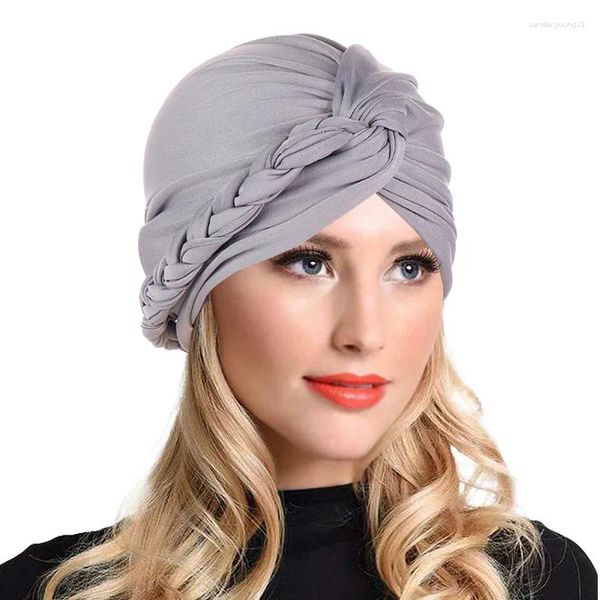 Roupas étnicas 2pcs/set mulheres tranças muçulmanas Turbano Hijab Cancer Chemo Hat Cap Capé Capa Cabeça Cabeça Bandana de lenço de cabeça