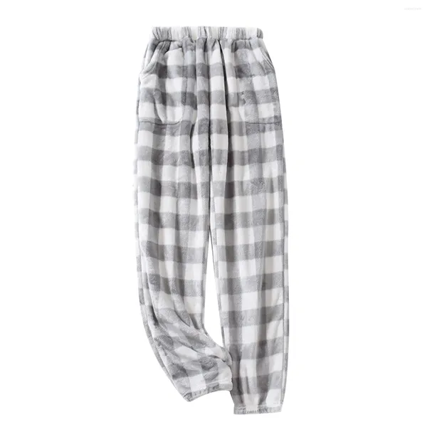 Calça masculina flanela xadrez para aquecimento de casa de pijama de pijama de pijama de pijama de pijama masculino masculino