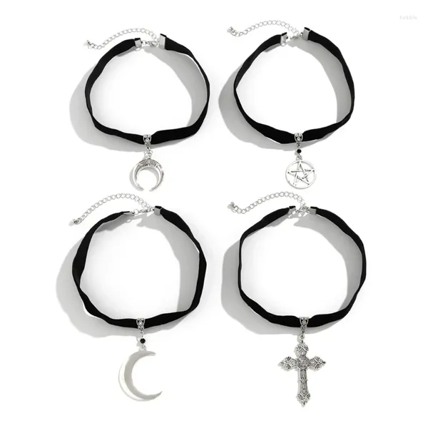 Girocollo 4pcs set coon star collana crocifisso a pendente collo gotico gioiello